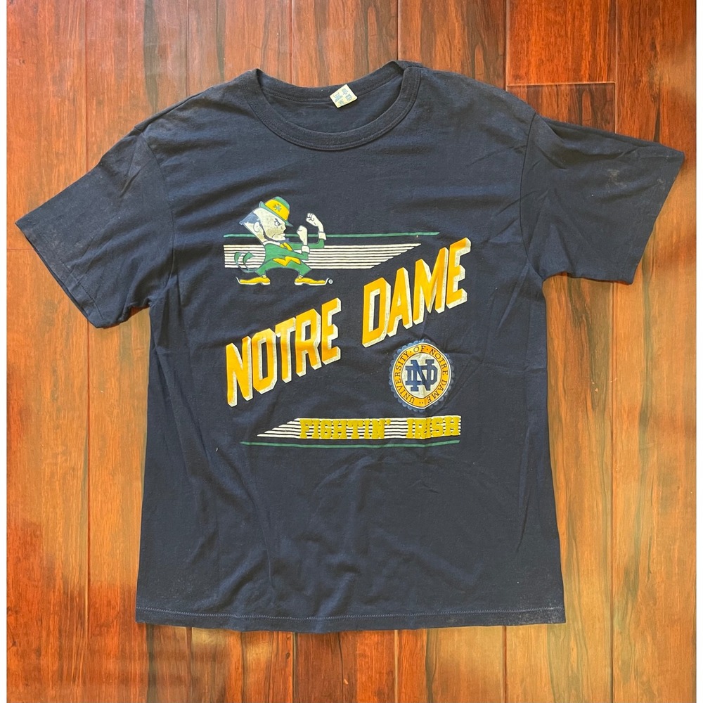 Vintage Notre Dame Fighting Irish Champion Tee Shirt Navy Blue 80s NCAA Mens XXL - Picture 1 of 12